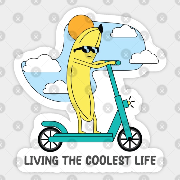 funny Banana Riding a Scooter : Living the banana life Sticker by Mr. Bdj